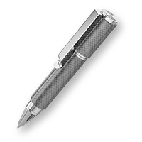 Miniature shiny metal pen in greyscale